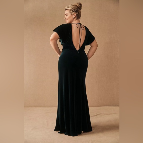 NEW Jenny Yoo Anthropologie Ellis Gown Open Back Velvet Emerald Size 24 Plus NWT - Picture 2 of 9